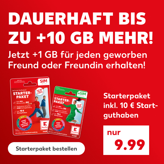 Werbebanner zur Freunde werben Aktion von Kaufland mobil mit grafischem Motiv und Hinweis auf zusätzliche Vorteile für Teilnehmer