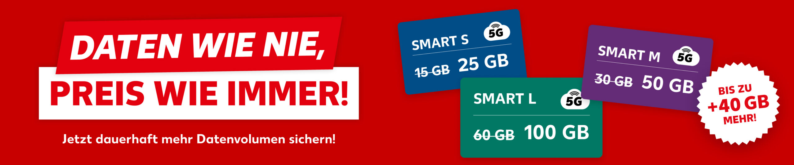 Werbebanner zur Kaufland mobil Tarifanpassung mit Hinweis auf neue Datenmengen und 5G